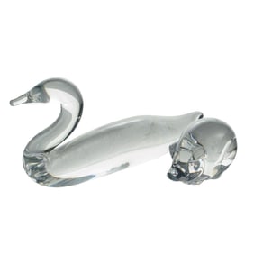 (2 Pc) Steuben Crystal 'Pig' and 'Shore Bird' Figurines Grouping