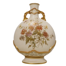 Antique Royal Worcester Blush Ivory Floral Porcelain Vase