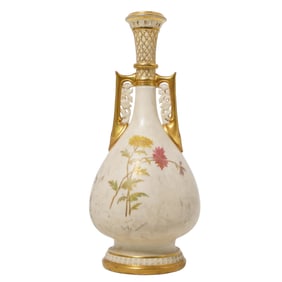 Royal Worcester Gilt Chrysanthemums Porcelain Vase