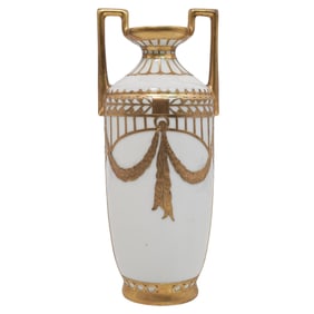 Gilded Porcelain Amphora Style Vase