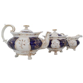 (3 Pc) English 19th Cent. Samuel Alcock Porcelain Tea Serving Set