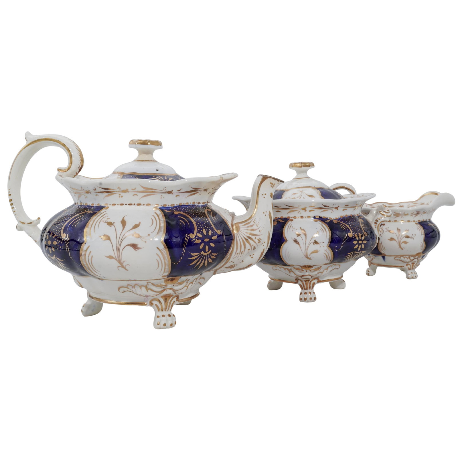 (3 Pc) English 19th Cent. Samuel Alcock Porcelain Tea Serving Set (1 of 10)