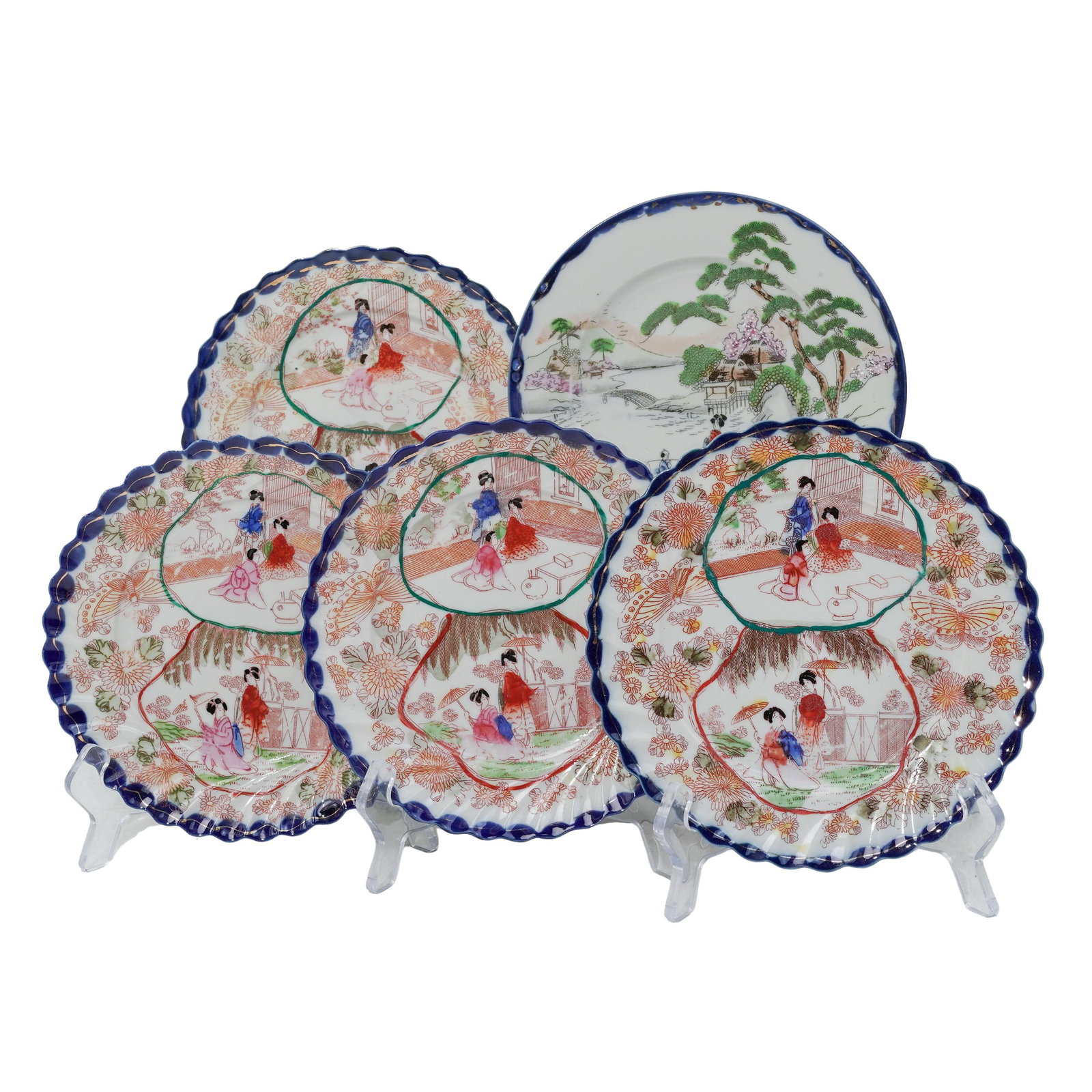(5 Pc) Japanese Kutani Porcelain Plates Grouping Set (1 of 8)