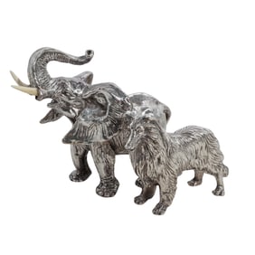 (2 pcs) Signed Sterling Silver Elephant and Collie Dog Figurines