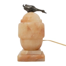 Art Deco Alabaster Lamp W/ Goose Finial