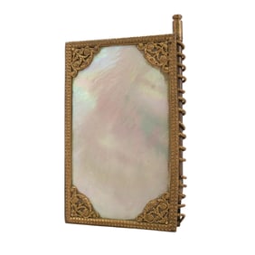 19th C. Palais-Royal Work Mother of Pearl & Gilded Bronze Dance Card Notebook