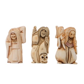 (3 pcs) Japanese Kabuki Opera Carved Bone Netsuke Figures