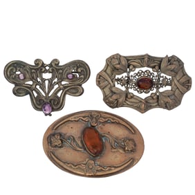 (3 Pc) Art Nouveau Brass Brooches
