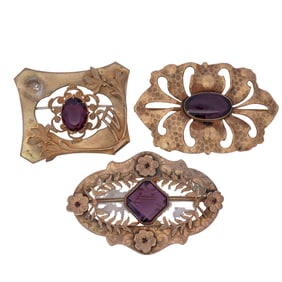 (3 Pc) Art Nouveau Brass Brooches