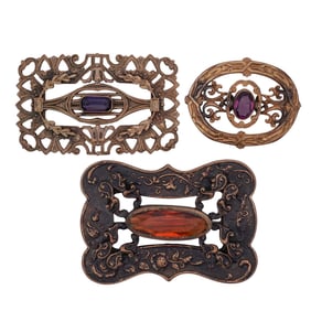 (3 Pc) Art Nouveau Brass Brooches