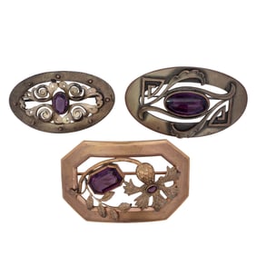 (3 Pc) Art Nouveau Brass Brooches
