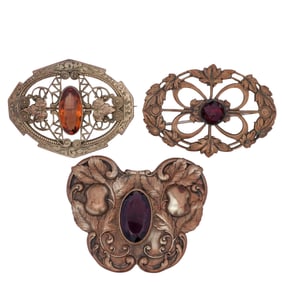 (3 Pc) Art Nouveau Brass Brooches