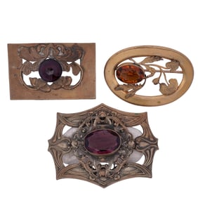 (3 Pc) Art Nouveau Brass Brooches