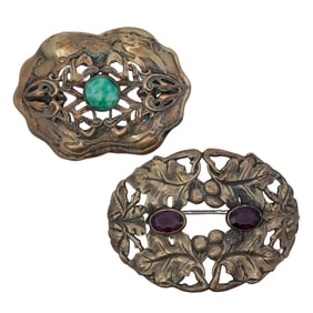 Pair Of Art Nouveau Brass Brooches