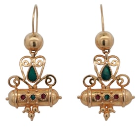 21K Solid Gold Etruscan Revival Filigree Earrings