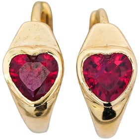 18K Yellow Gold Plated W/ Lab Ruby Earrings