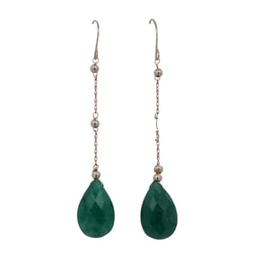 14K Gold Emerald Briolette Drop Earrings