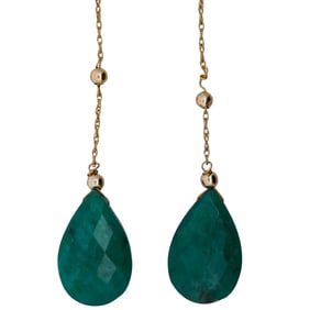 14K Gold Emerald Briolette Drop Earrings