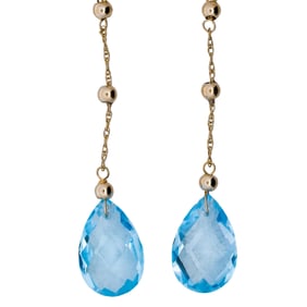 14K Gold & Blue Topaz Briolette Drop Earrings