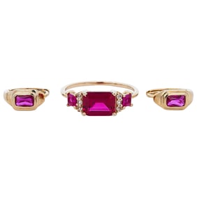 18K Gold On Sterling Silver Ruby Earrings & Ring Set
