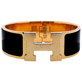 Hermes Style Clic H Gold & Black Bracelet