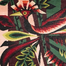 Framed Tropical Bird Exotic Landscape Needlepoint Wall Art