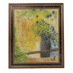 Signed Floral Still Life Painting On Board