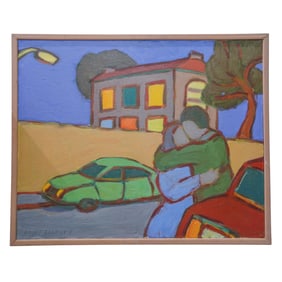 Signed Marc Liotard "Kissing Couple" Large Painting On Canvas