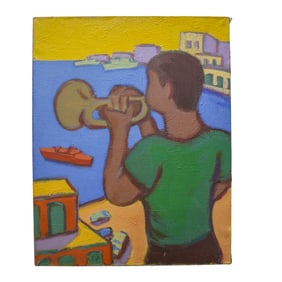 Signed "Marc Liotard" Trumpet Player Oil on Canvas