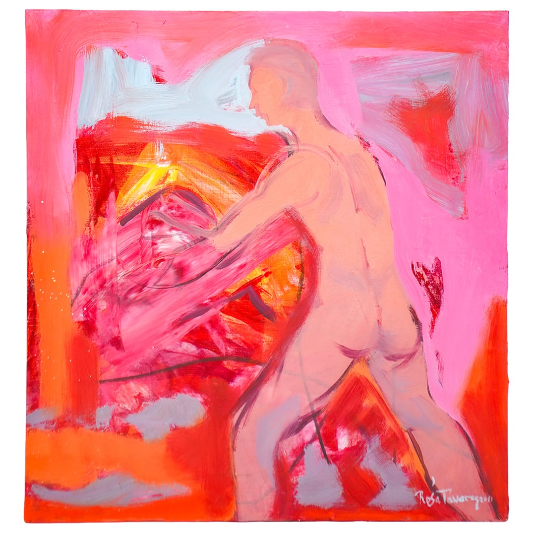 Rosa Tavarez (Dominican, 1939-2023) "Seducion" Oil on Canvas: Rosa Tavarez (Dominican, 1939-2023) "Seducion" Oil on Canvas 2011, Dominican An oil on canvas figural nude scene titled "Seducion" by artist Rosa Tavarez (Dominican, b. 1939 d. 2023). Signed in bottom