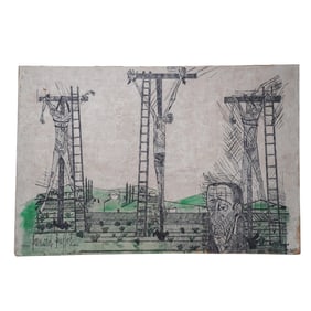 After Bernard Buffet, "Passion of Christ" Painting On Board