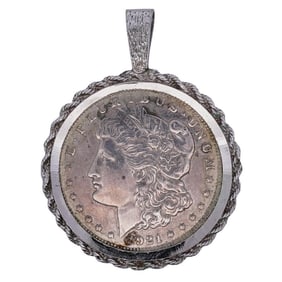 Sterling Mounted 1921 Morgan Silver Dollar Pendant