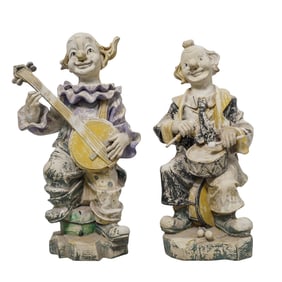 Pair of Vintage Chalkware Clown Figurines