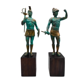 Pair of Verdigris Metal Roman Soldiers