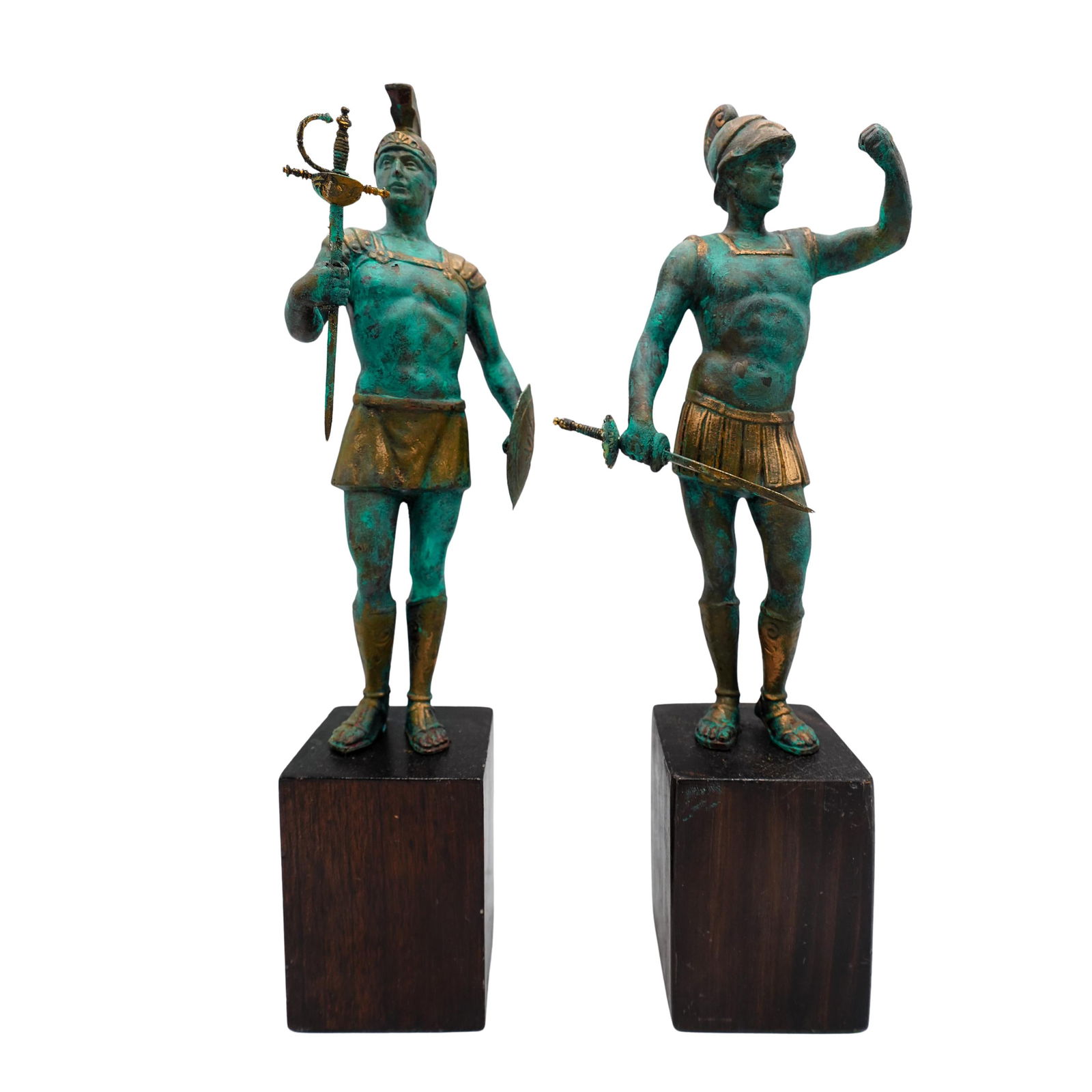Pair of Verdigris Metal Roman Soldiers (1 of 9)