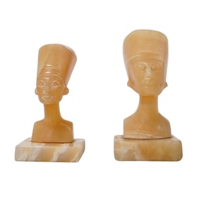 Pair of Egyptian Queen Nefertiti Alabaster Bust Figurines