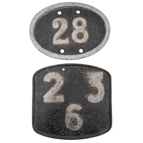 (2 Pc) Vintage Painted Cast Iron Train Number Plates