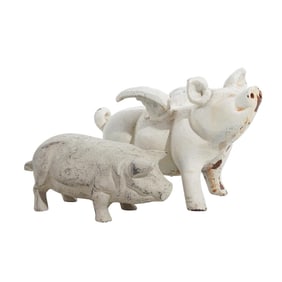 (2 pcs) White Cast Iron Pigs