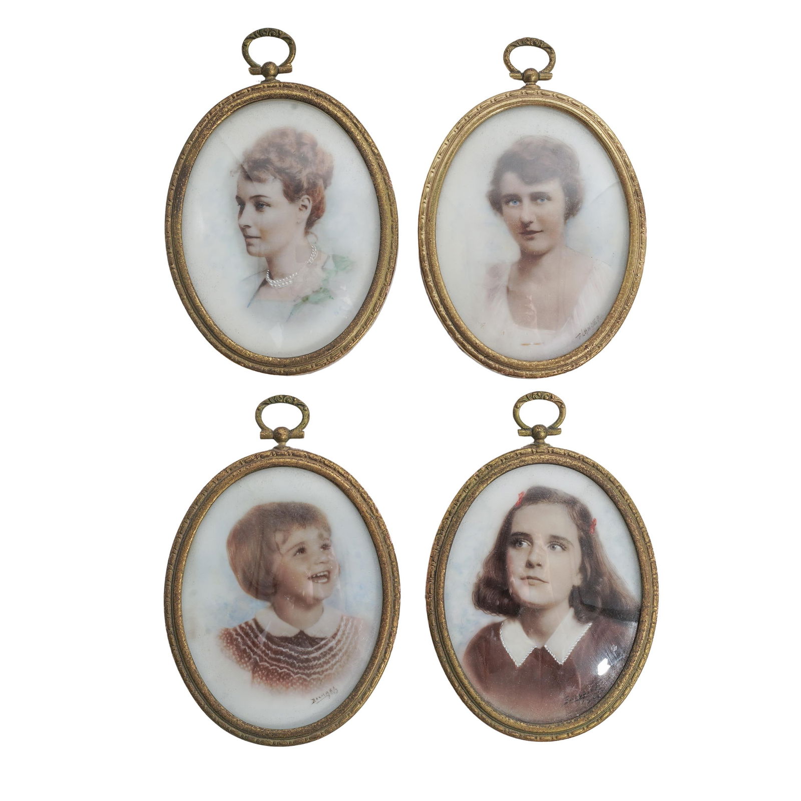 (4 pcs) Signed 1940s Miniature Gilt Portraits (1 of 10)