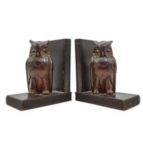 Pair of Vintage Wooden Owl Bookends