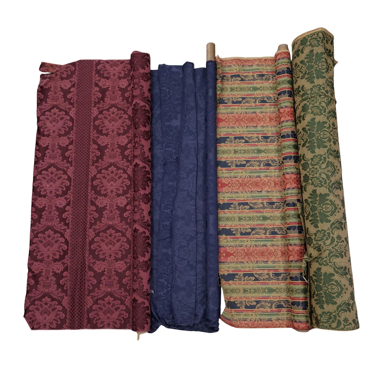 (4 Pc) Vintage Upholstery Varied Fabric Rolls: (4 Pc) Vintage Upholstery Varied Fabric Rolls20th Century(4 Pc) Vintage varied upholstery fabric rolls featuring a diverse array of patterns and colors. Rolls are 52-56" Wide. This set includes: four