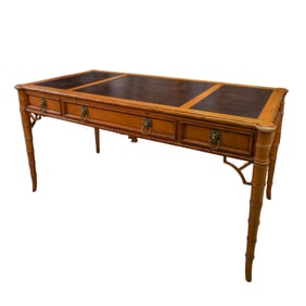 Baker Furniture Bamboo Three Drawer Leather Top Desk