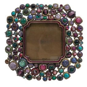 Jay Strongwater Muti-Stone Cabochon Jeweled Photo Frame