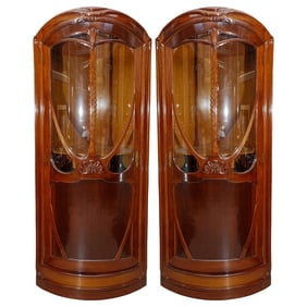 Pair of Art Nouveau Wood and Glass Display Cabinets