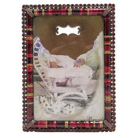 Jay Strongwater Burgundy Enameled & Jeweled Photo Frame
