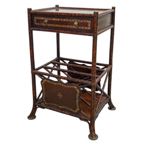Maitland Smith Faux Tortoise Bamboo Side Table Magazine Rack