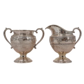 (2 Pc) Wallace Sterling Silver "Rose Point" Creamer & Sugar Bowl