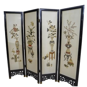 Chinese Hand Painted Floral Bouquet Screen