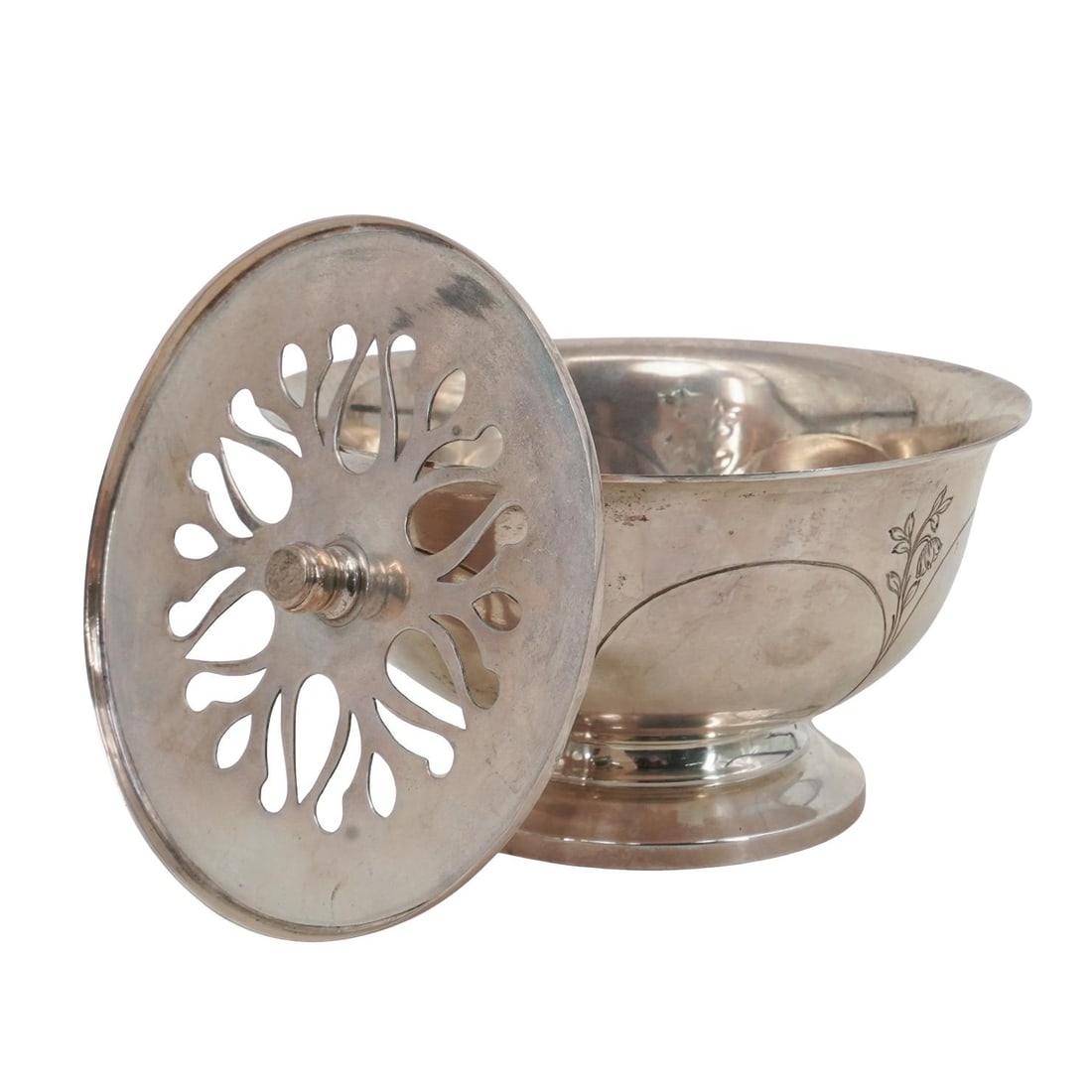 Antique Tuttle Sterling Silver Dish With Flower Frog (1 of 7)