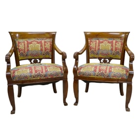 Pair of Antique Chippendale Style Upholstered Armchairs